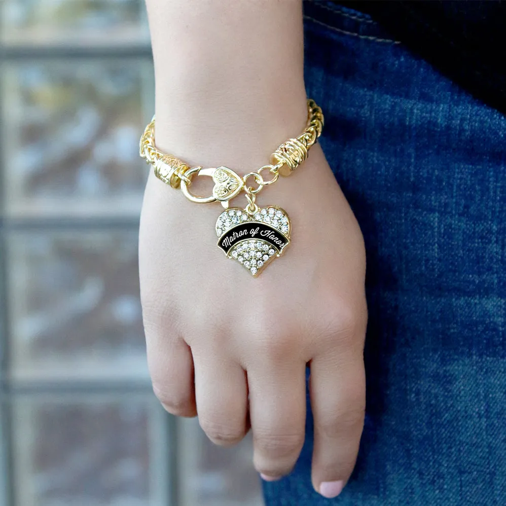 Gold Black and White Matron of Honor Pave Heart Charm Braided Bracelet