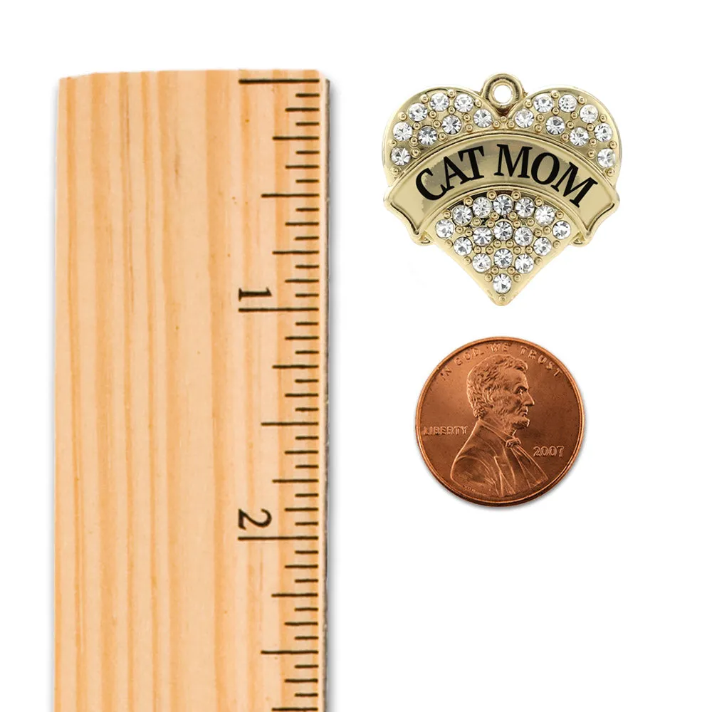 Gold Cat Mom Pave Heart Charm Braided Bracelet