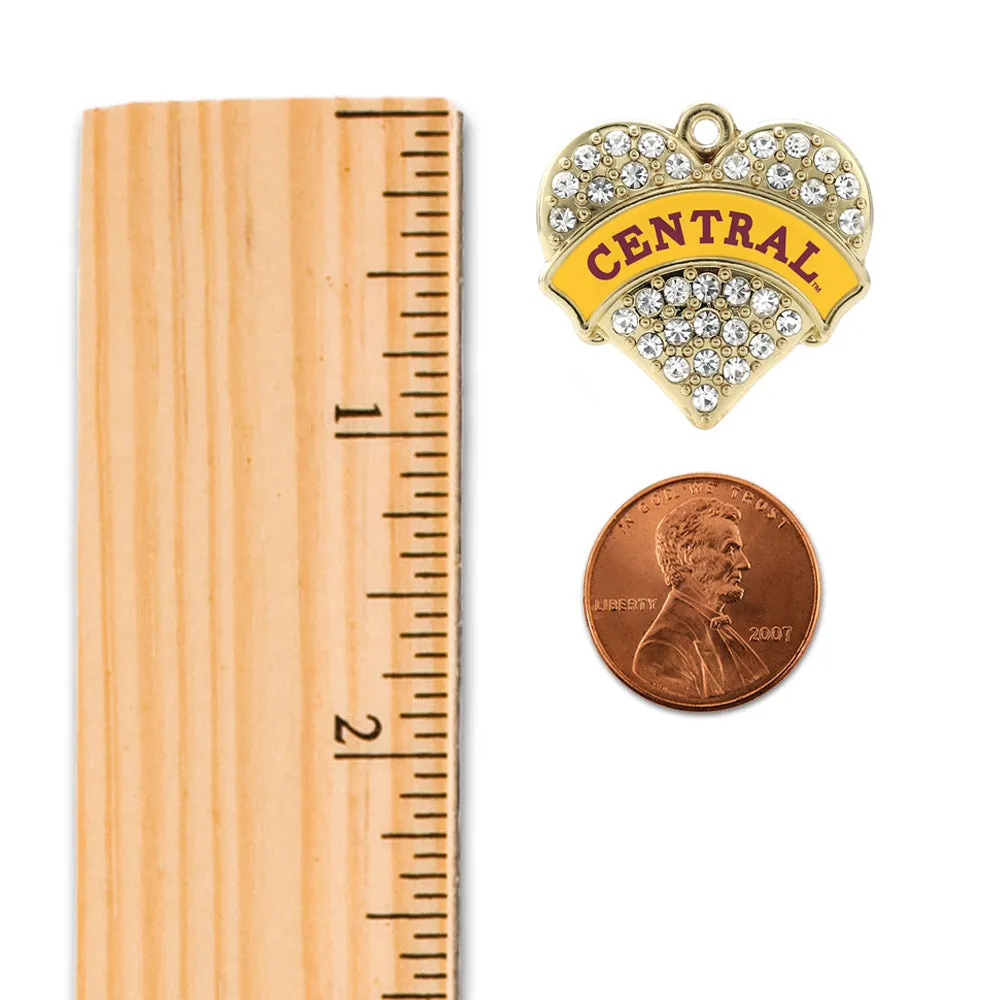 Gold Central Michigan [NCAA] Pave Heart Charm Toggle Bracelet