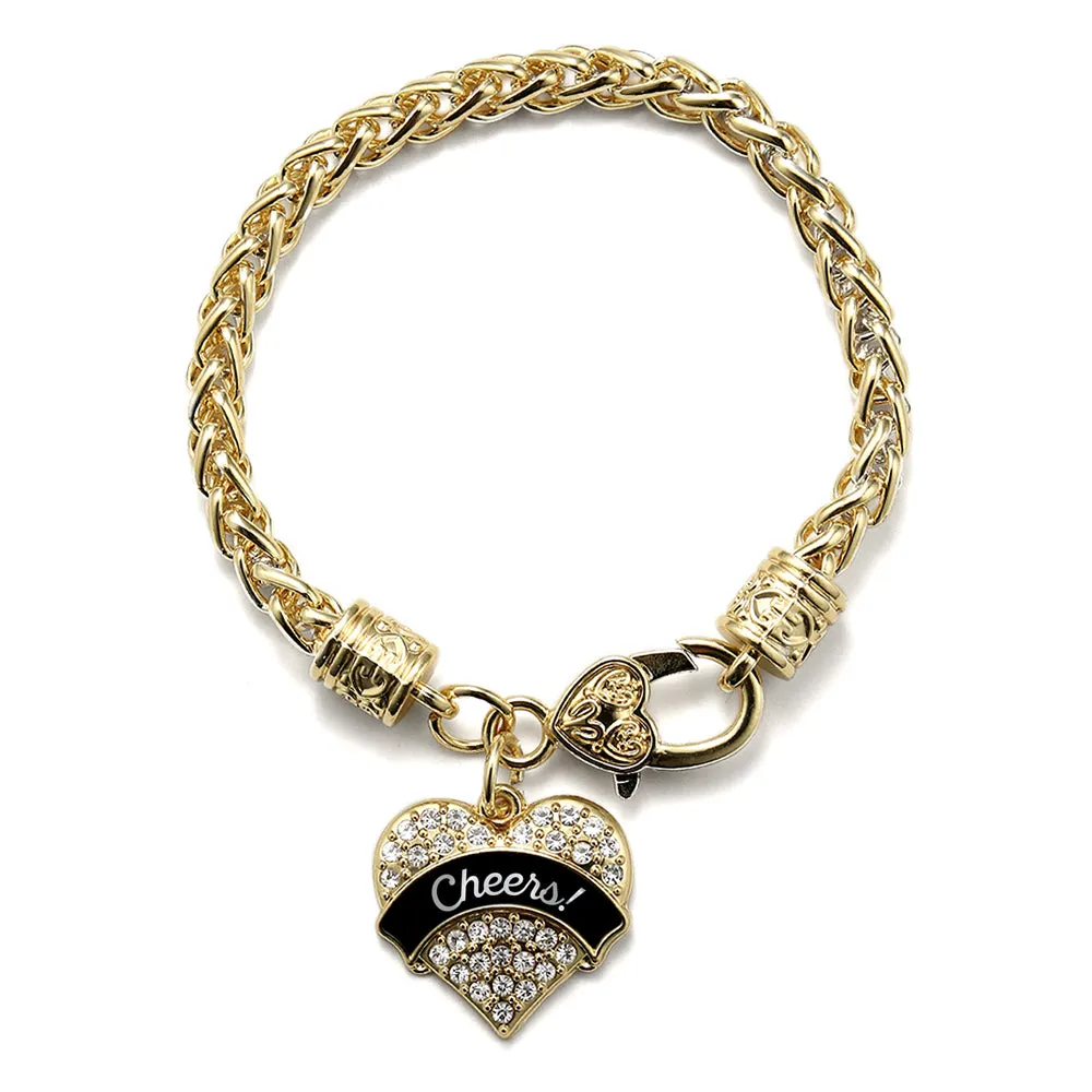 Gold Cheers! Black and Silver Pave Heart Charm Braided Bracelet