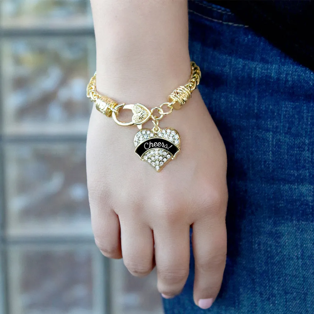 Gold Cheers! Black and Silver Pave Heart Charm Braided Bracelet