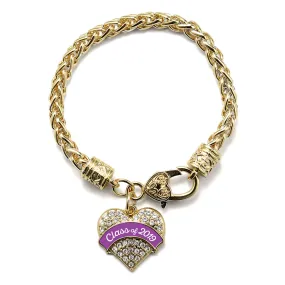 Gold Class of 2019 - Purple Pave Heart Charm Braided Bracelet