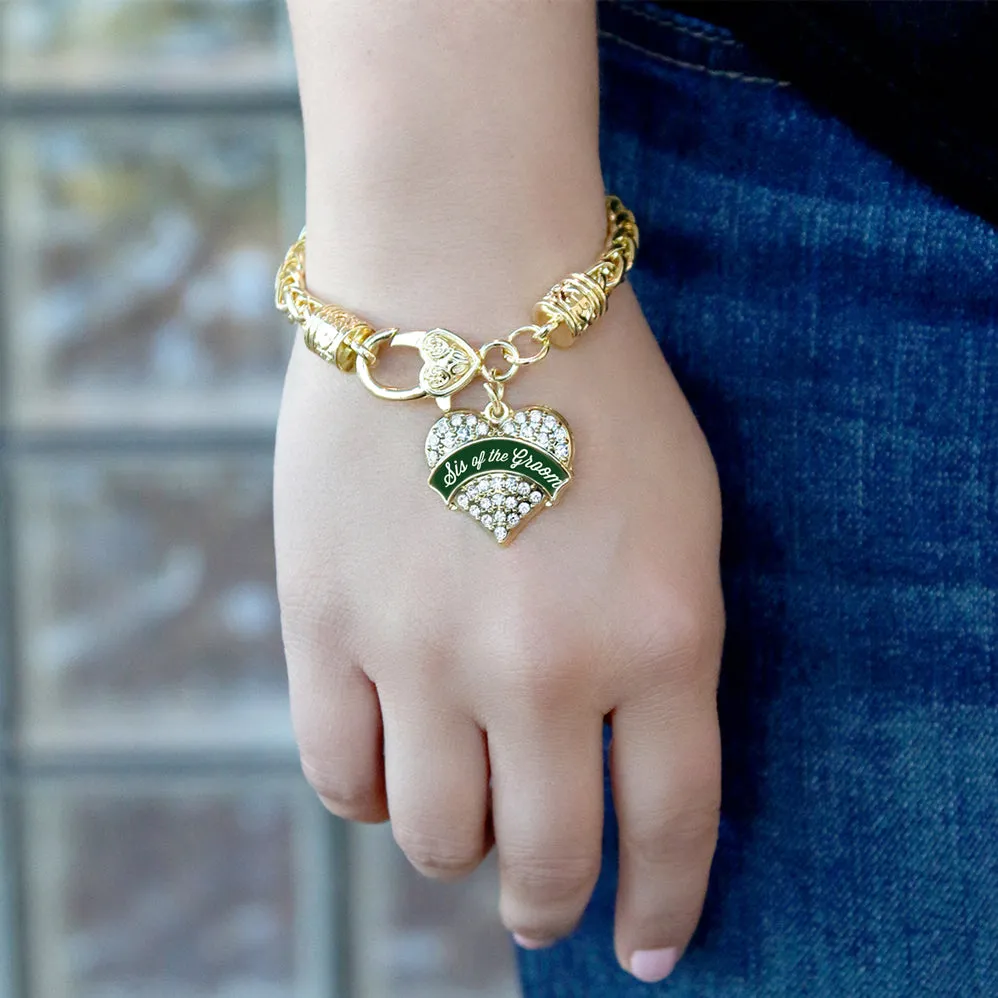 Gold Forest Green Sis of Groom Pave Heart Charm Braided Bracelet