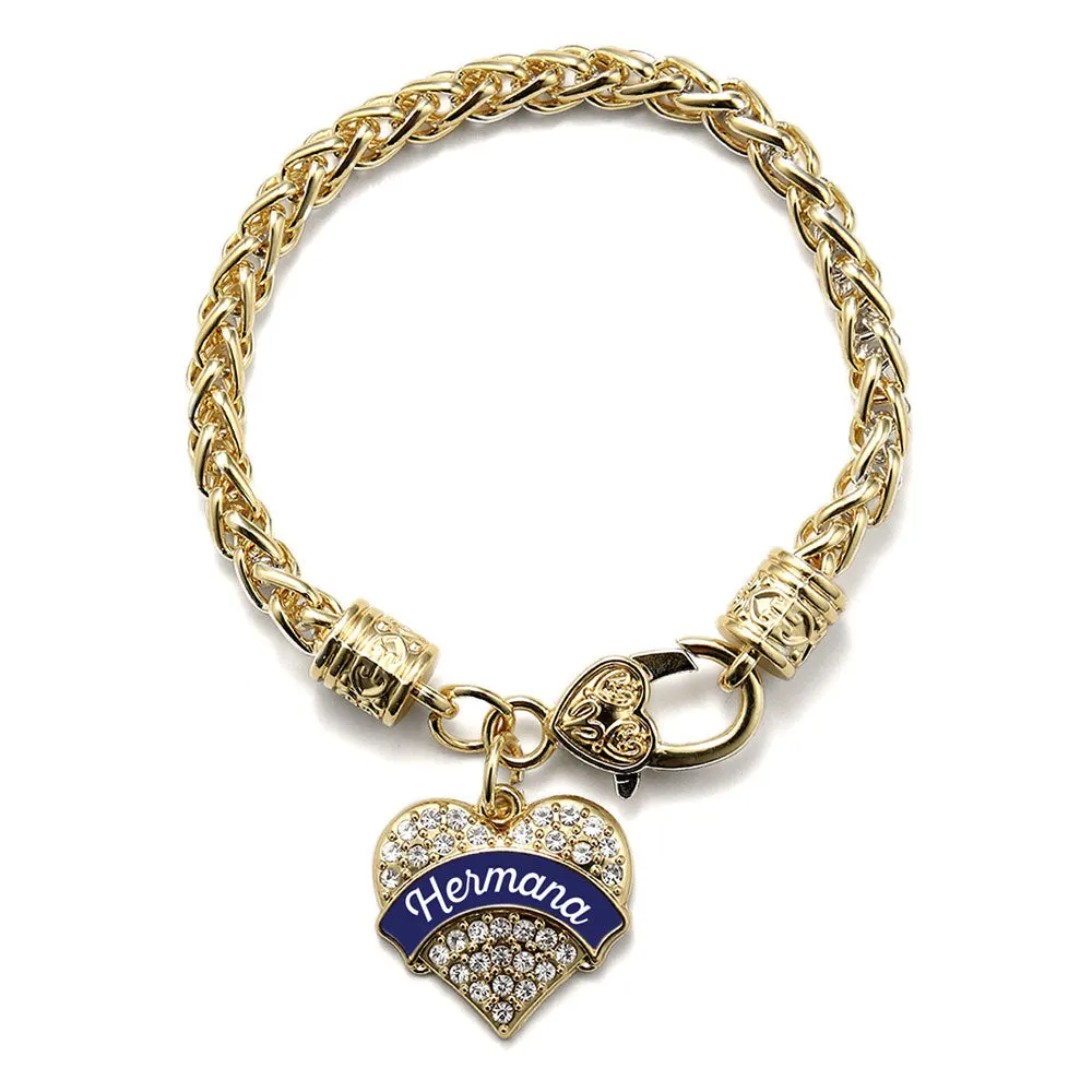 Gold Hermana - Navy Blue Pave Heart Charm Braided Bracelet