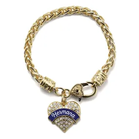 Gold Hermana - Navy Blue Pave Heart Charm Braided Bracelet