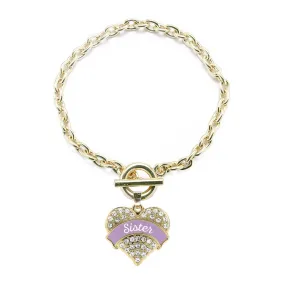 Gold Lavender Sister Pave Heart Charm Toggle Bracelet