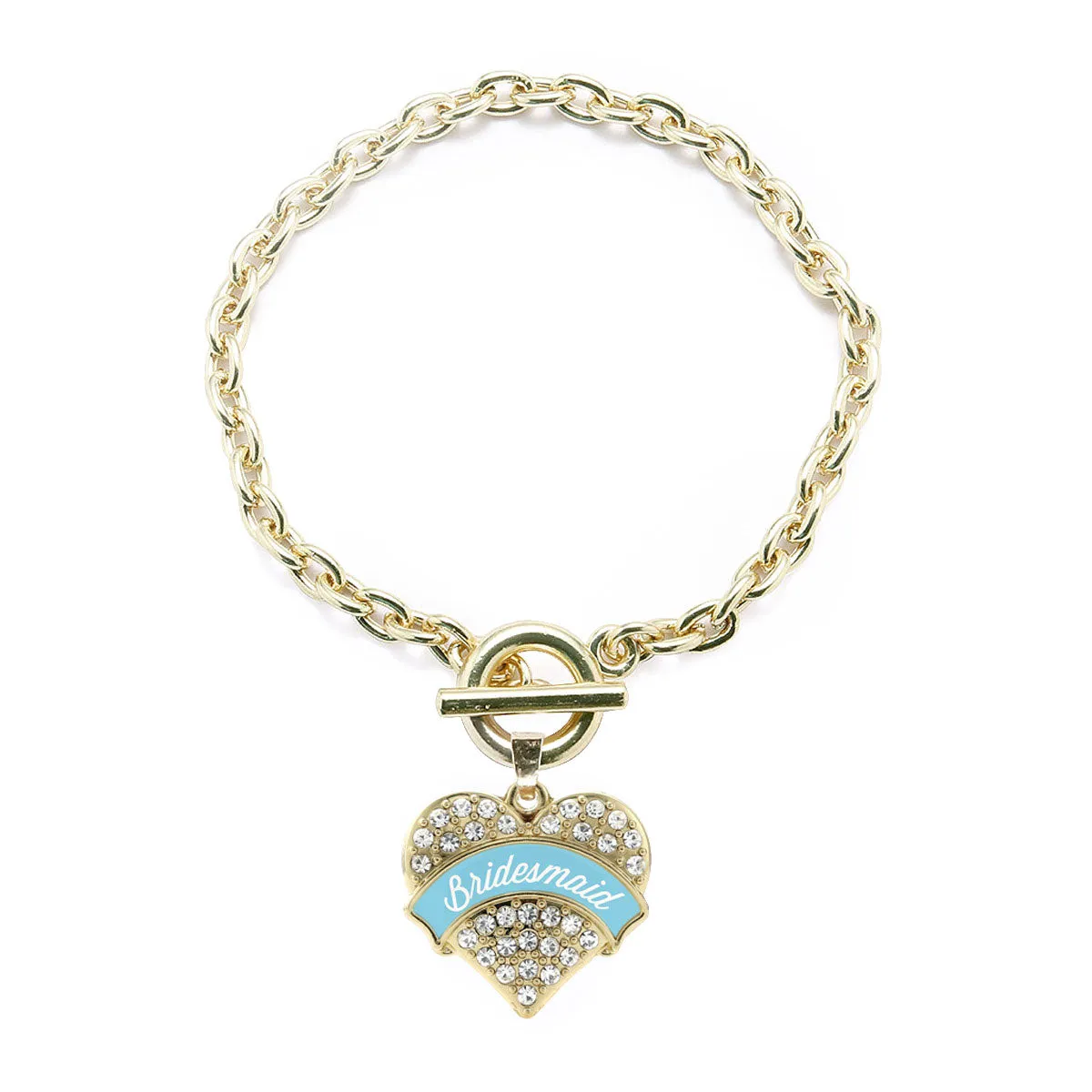 Gold Light Blue Bridesmaid Pave Heart Charm Toggle Bracelet
