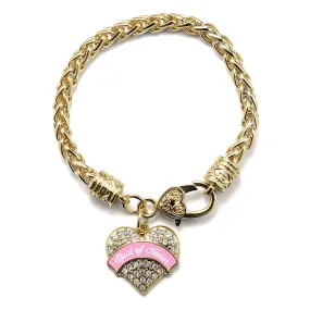Gold Light Pink Maid of Honor Pave Heart Charm Braided Bracelet
