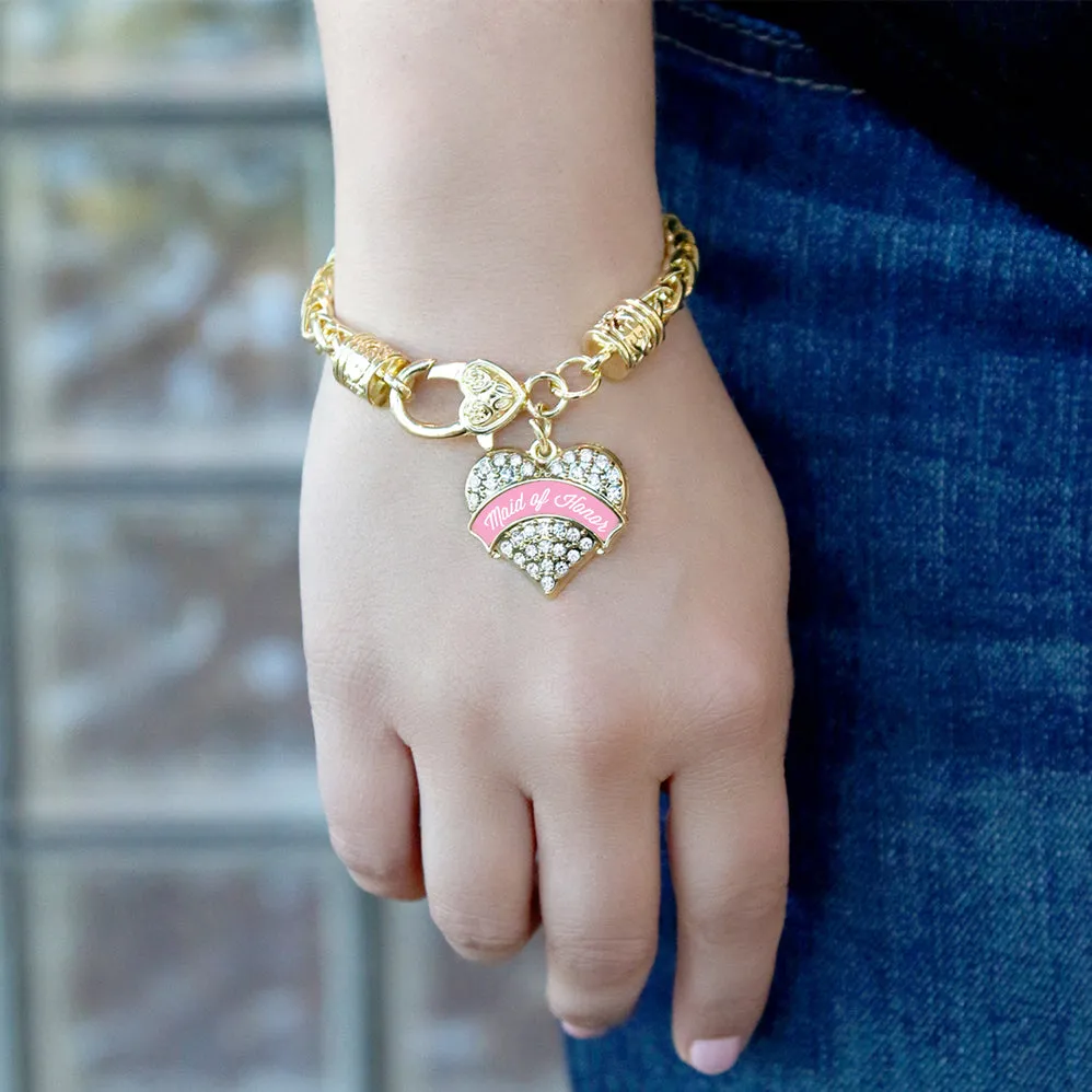 Gold Light Pink Maid of Honor Pave Heart Charm Braided Bracelet