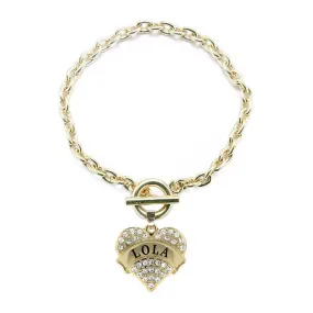 Gold Lola Pave Heart Charm Toggle Bracelet