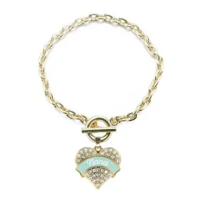 Gold Mint Nana Pave Heart Charm Toggle Bracelet