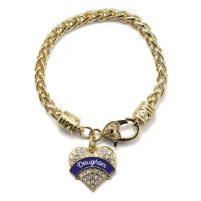 Gold Navy Blue Daughter Pave Heart Charm Braided Bracelet