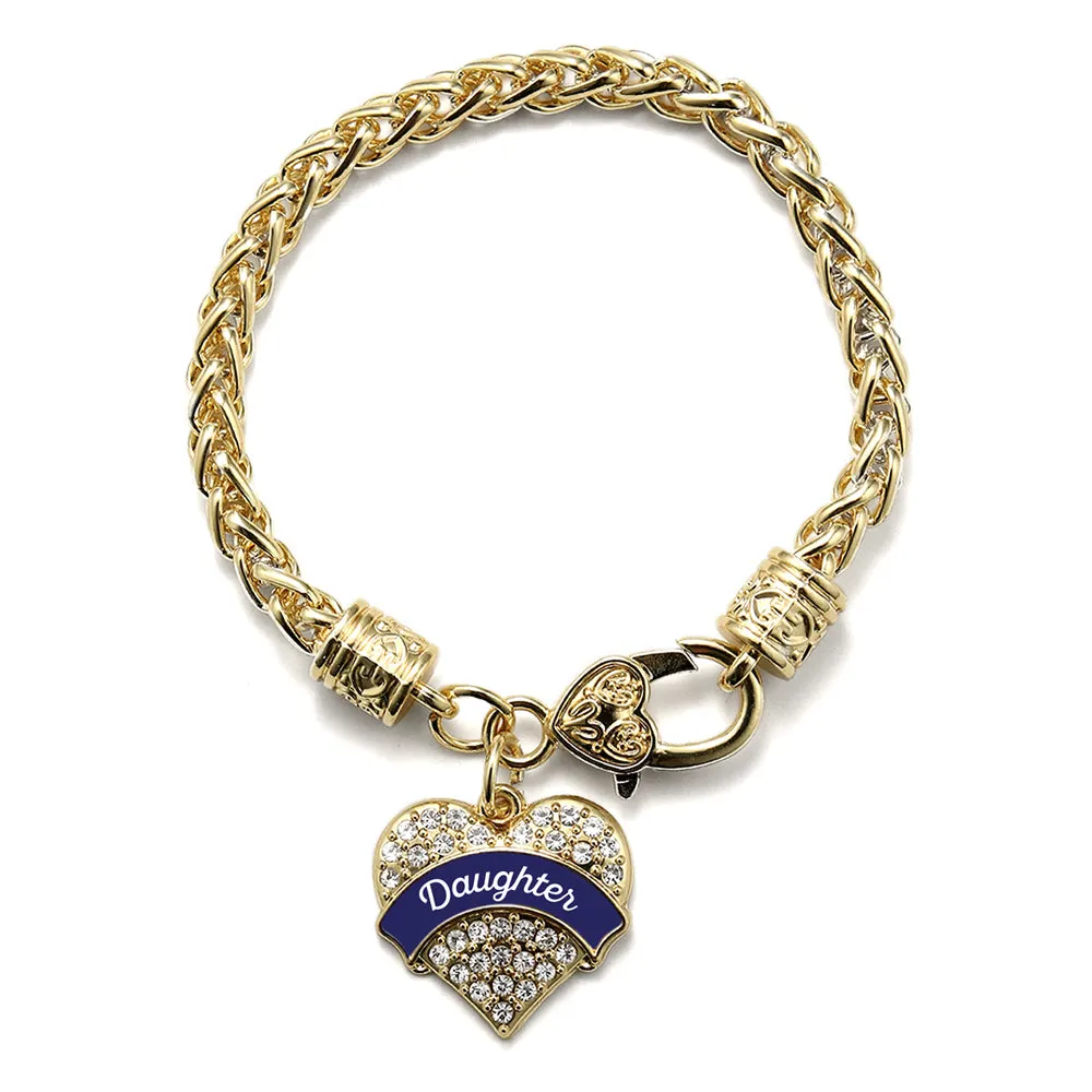 Gold Navy Blue Daughter Pave Heart Charm Braided Bracelet