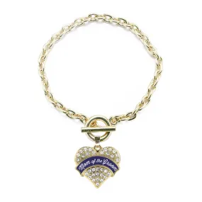 Gold Navy Blue Mom of the Groom Pave Heart Charm Toggle Bracelet