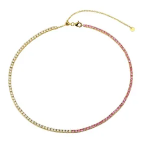 Half Gemstone Half Diamond Tennis Necklace