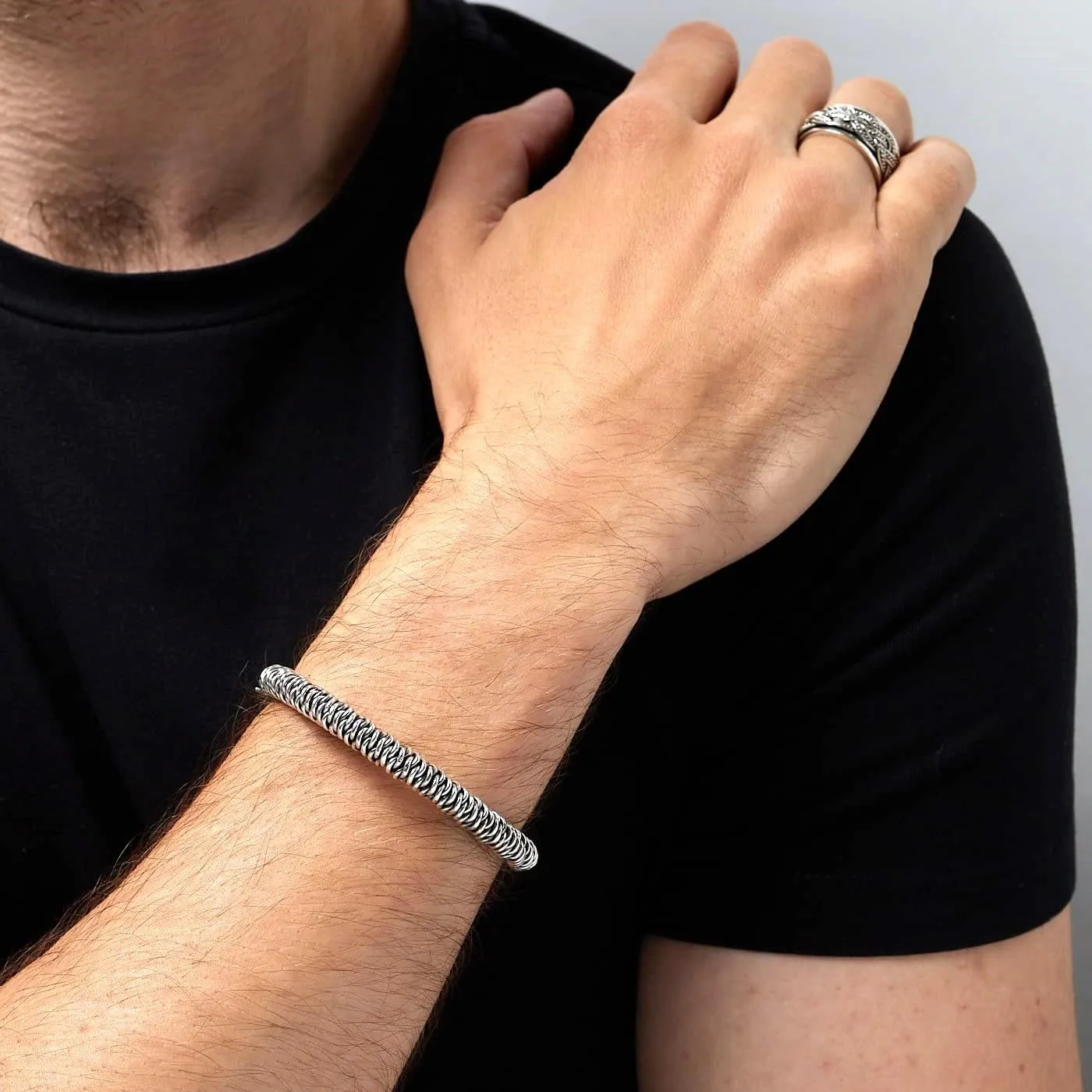 Handmade 925 Sterling Silver Dragon Bangle For Men