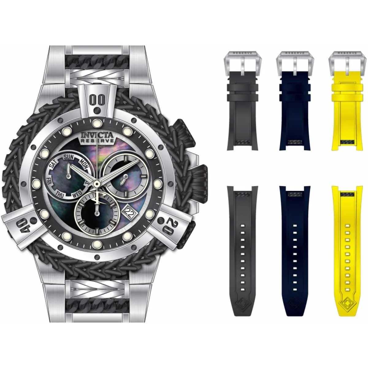 Invicta Men's Chronograph Watch - Reserve Hercules Black and Silver Bracelet | 33709