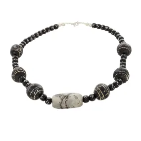 Jasper, Black Clay beads & Black coral silver inlaid beaded necklace