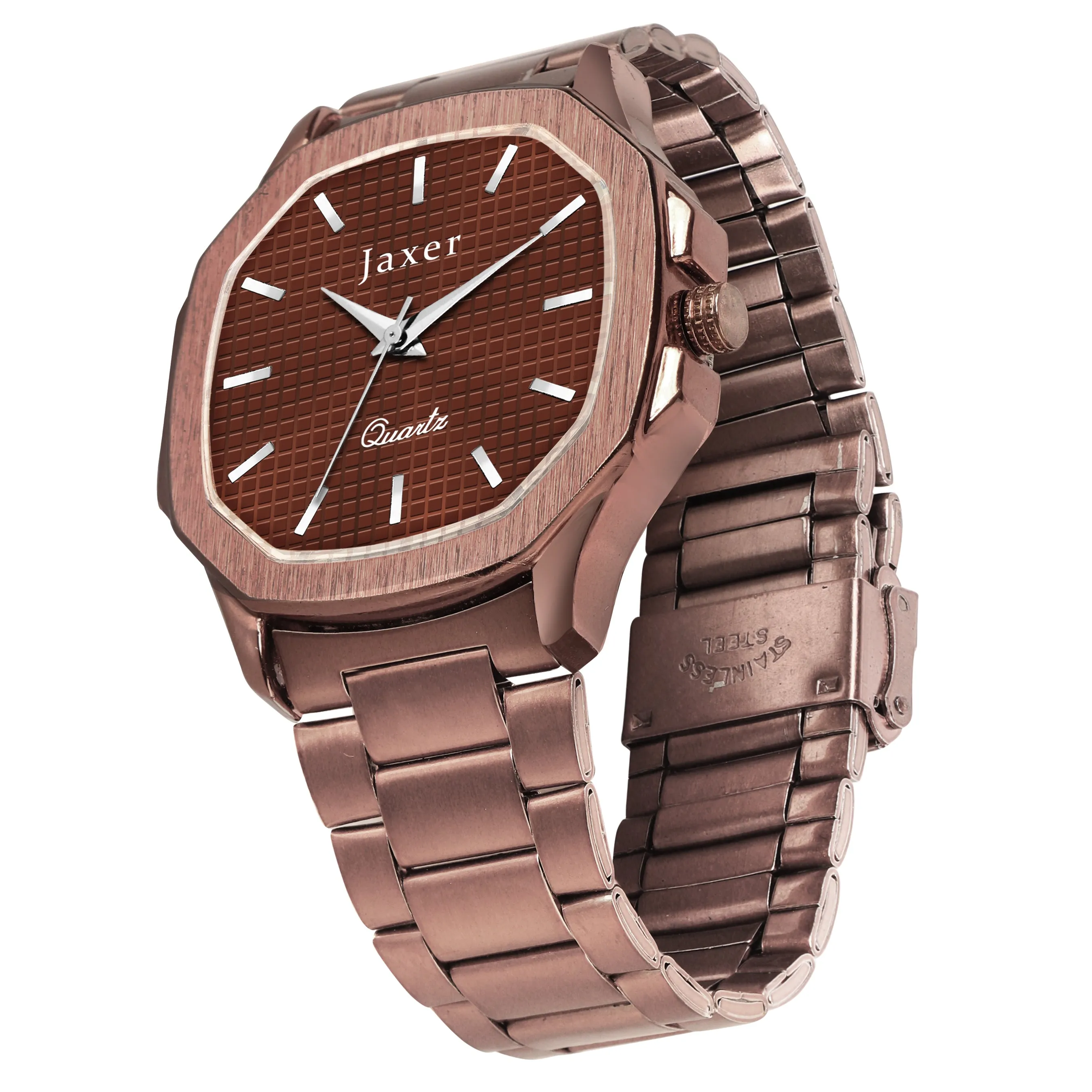 Jaxer Brown Dial Steel Chain Analog Wrist Watch for Men - JXRM2189