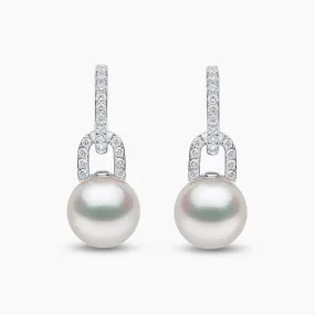 Jazz 18K Gold Pearl and Diamond Link Earrings