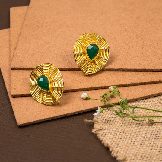 jewelry - berserk - Gold Plated Jade Teardrop Studs
