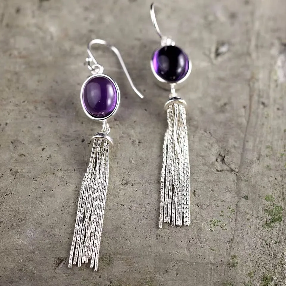 Judy Sterling Silver Precious Stone Tassel Earrings