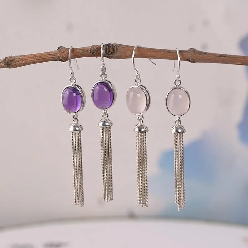 Judy Sterling Silver Precious Stone Tassel Earrings