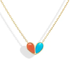 Jumbo Sweetheart Necklace Coral & Turquoise