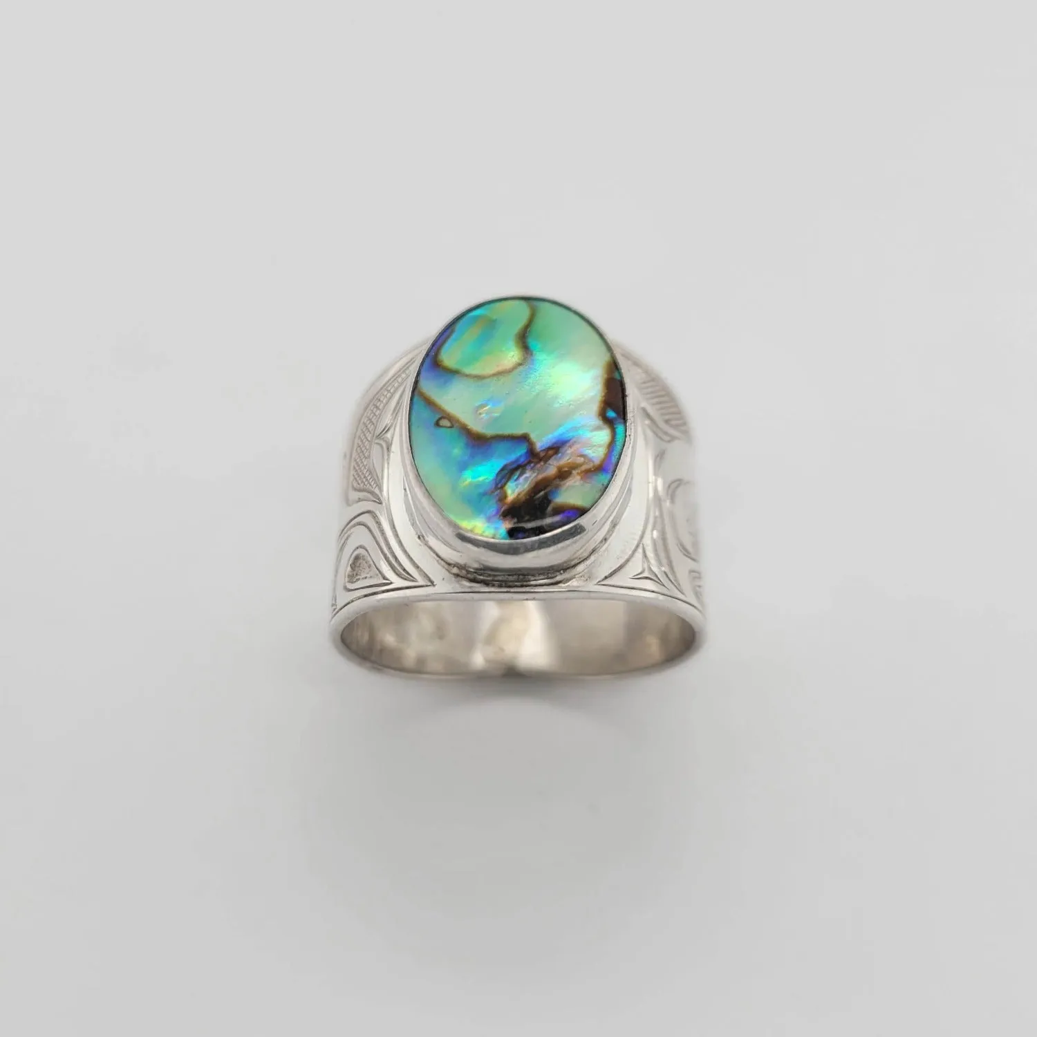 Large Silver and Abalone Orca Signet Ring