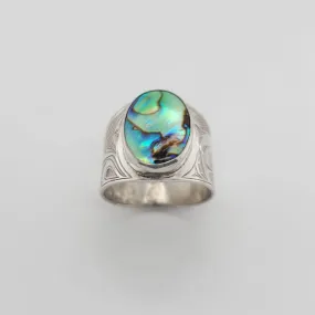Large Silver and Abalone Orca Signet Ring