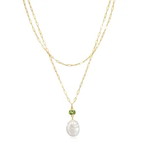 Layered Peridot & Keshi Pearl Necklace