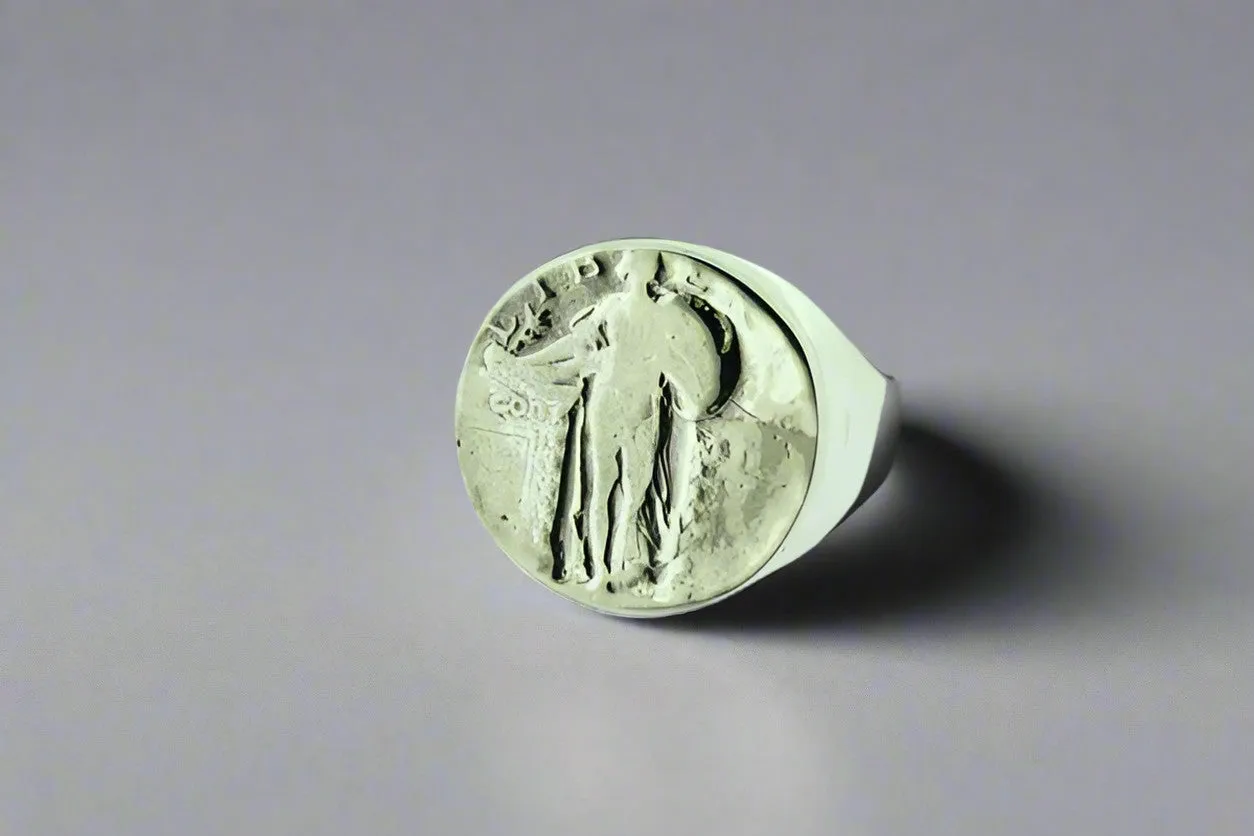 Liberty coin signet ring - sterling silver