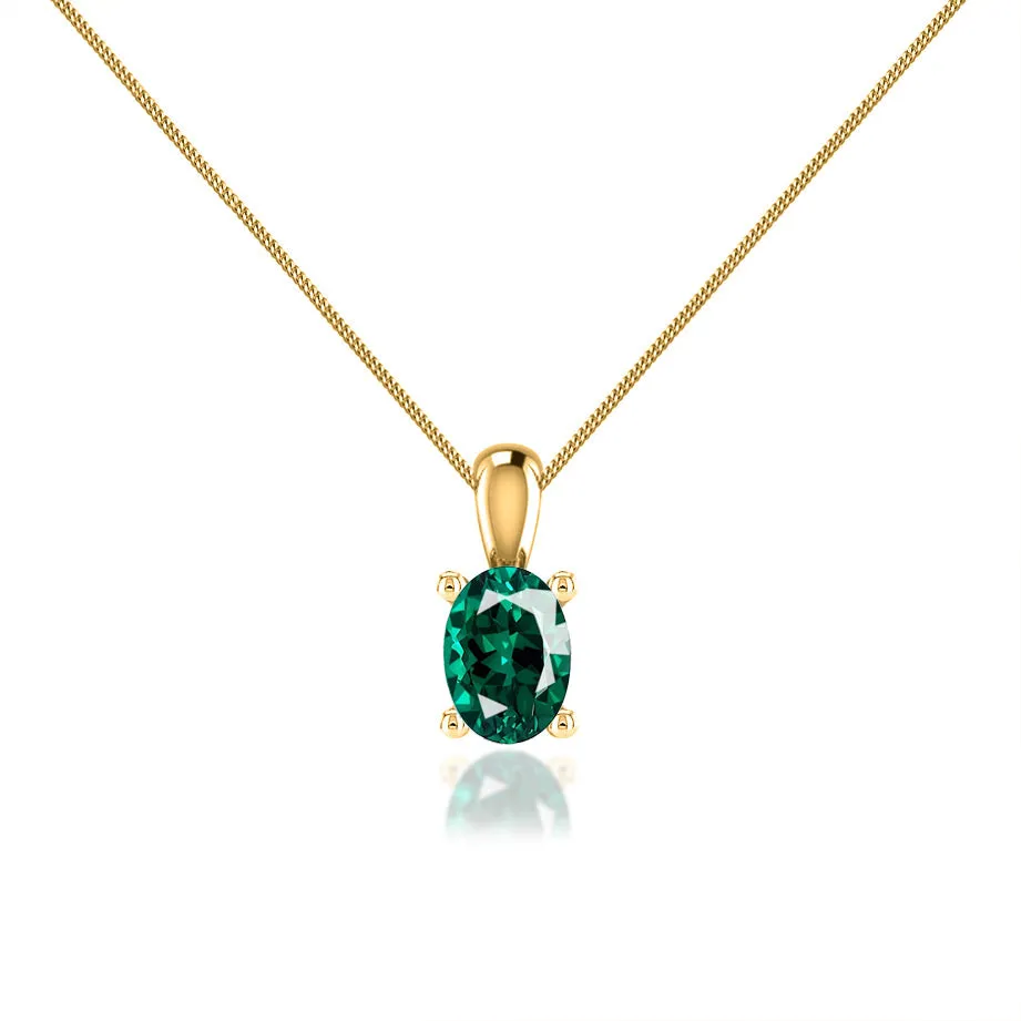 LILA - Oval Emerald 4 Claw Drop Pendant 18k Yellow Gold