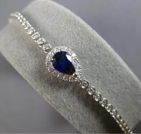 LONG 1.41CT DIAMOND AAA SAPPHIRE 18KT WHITE GOLD PEAR SHAPE HALO TENNIS BRACELET