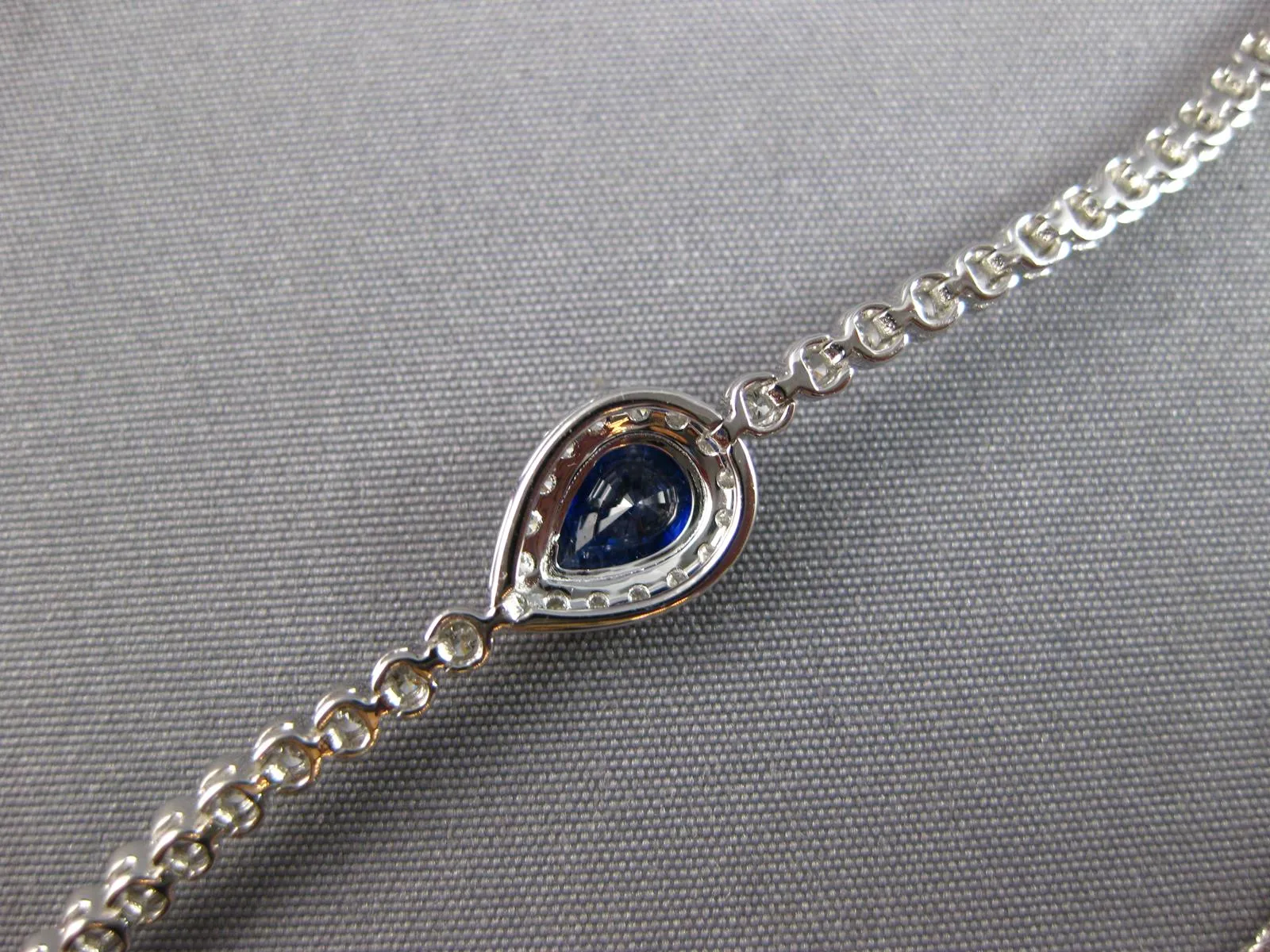 LONG 1.41CT DIAMOND AAA SAPPHIRE 18KT WHITE GOLD PEAR SHAPE HALO TENNIS BRACELET