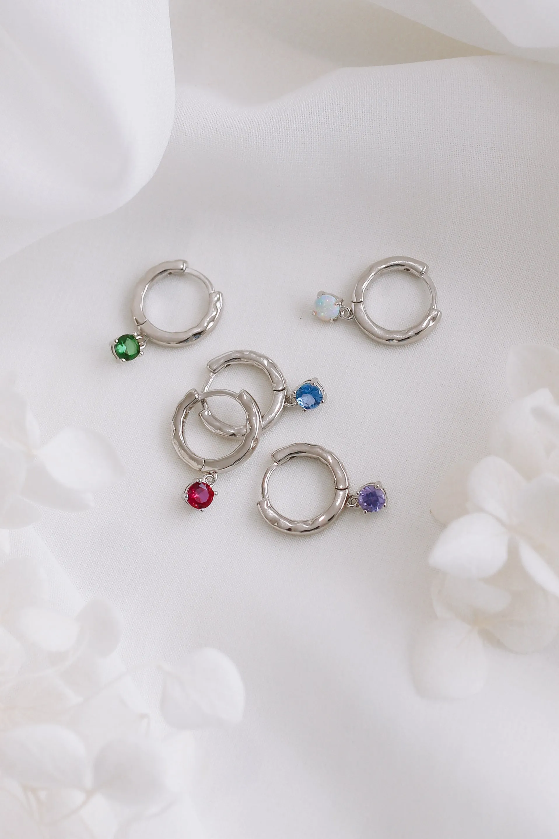 Marisa - Gold or Silver Sterling Silver Birthstone Hoop Earrings