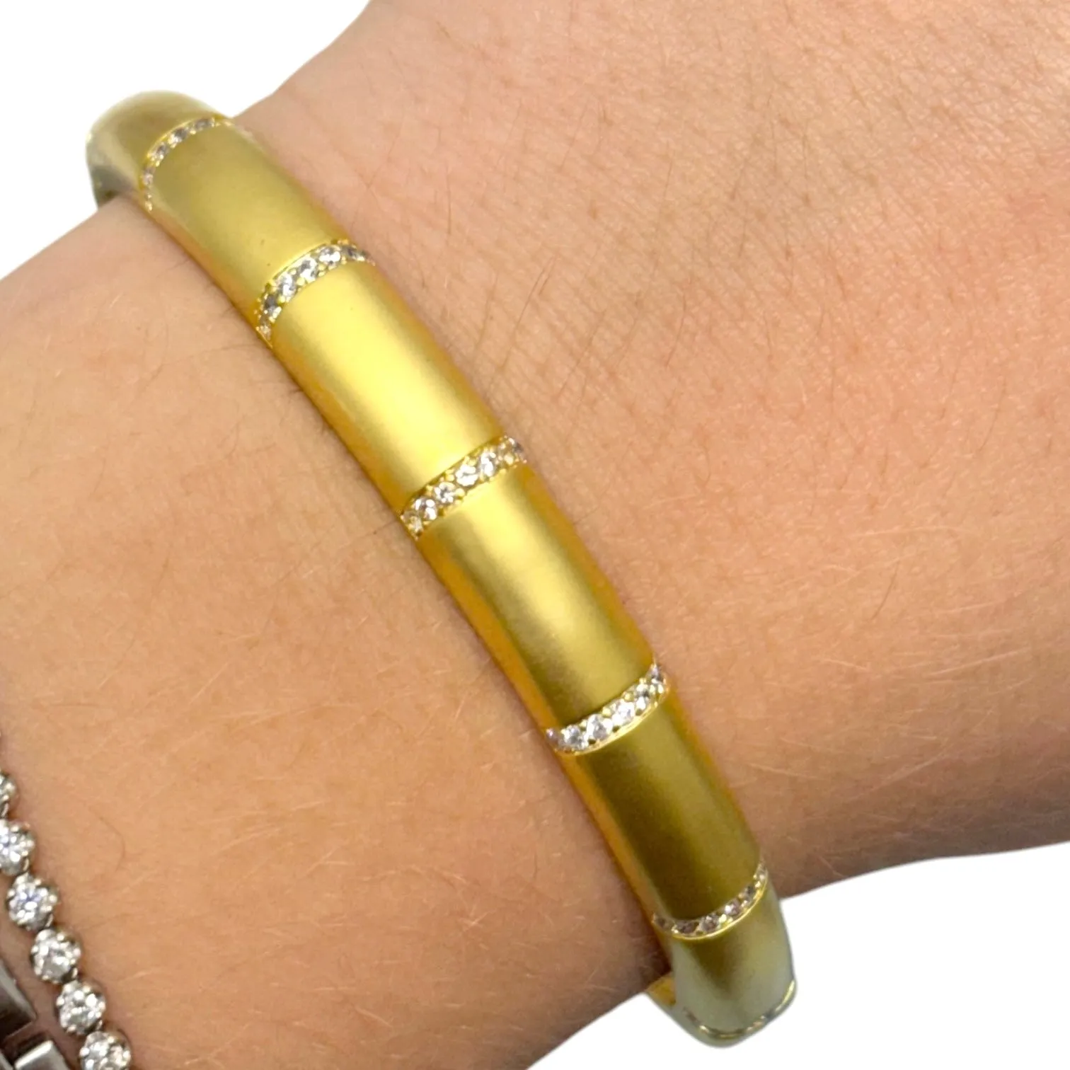 Matte Gold Bangle Bracelet With CZ