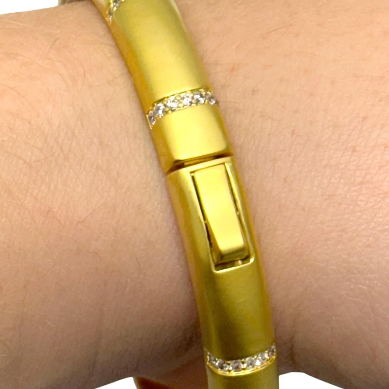 Matte Gold Bangle Bracelet With CZ