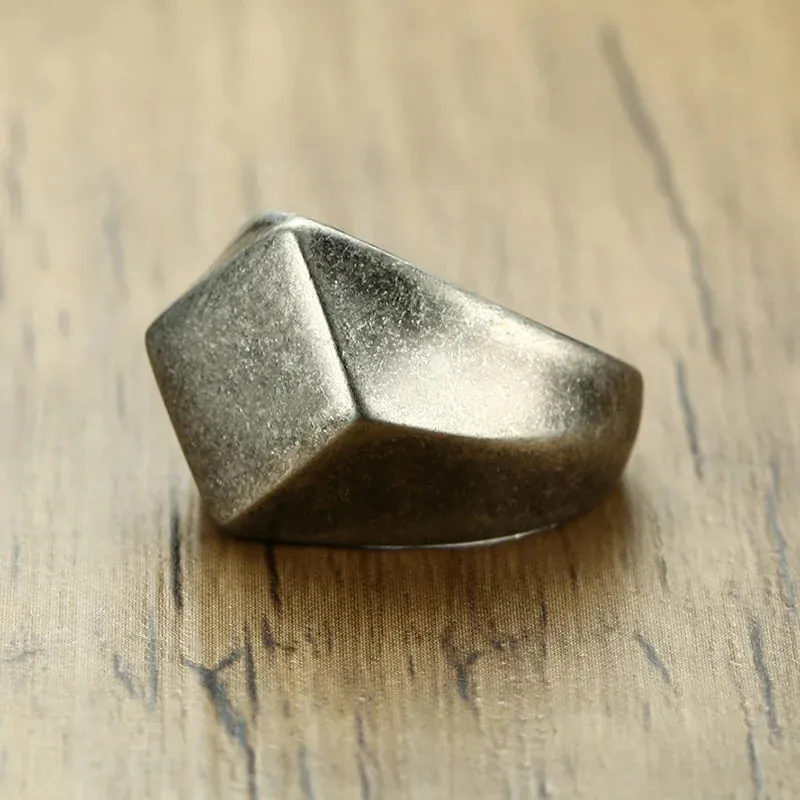 Men's Flat-Top Signet Ring for Men Jewelry, Stainless Steel Vintage Oxidation Gray Male Jewellery Jewels