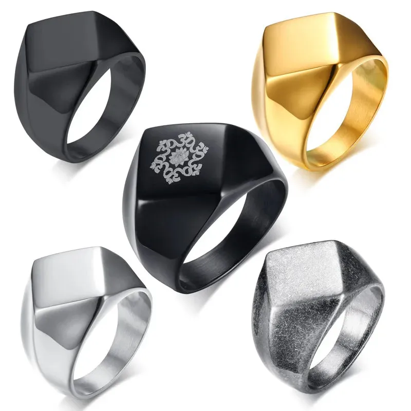 Men's Flat-Top Signet Ring for Men Jewelry, Stainless Steel Vintage Oxidation Gray Male Jewellery Jewels