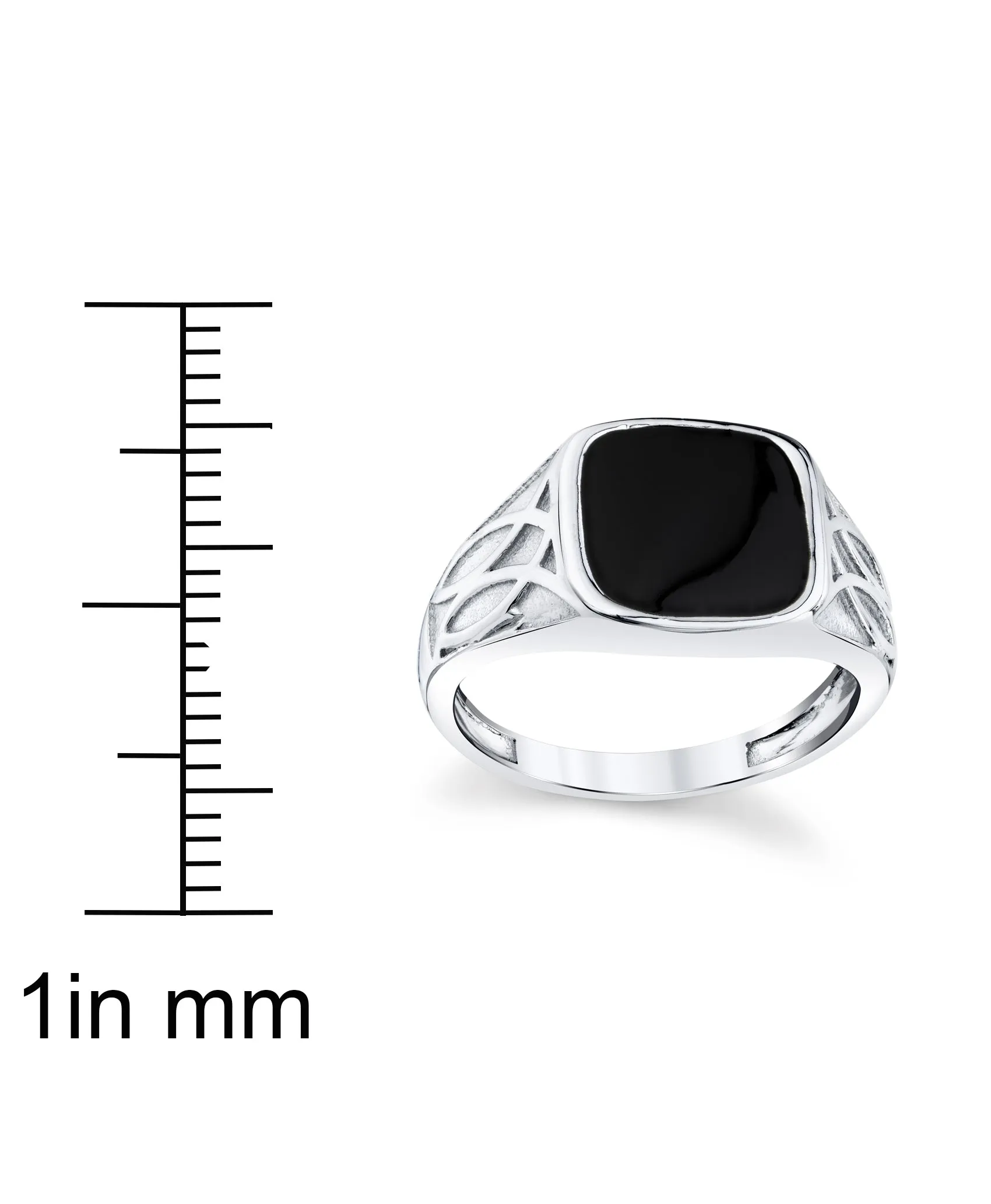 Men's Signet Pinky Ring Sterling Silver Black Enamel Caved Celtic Design 12MM
