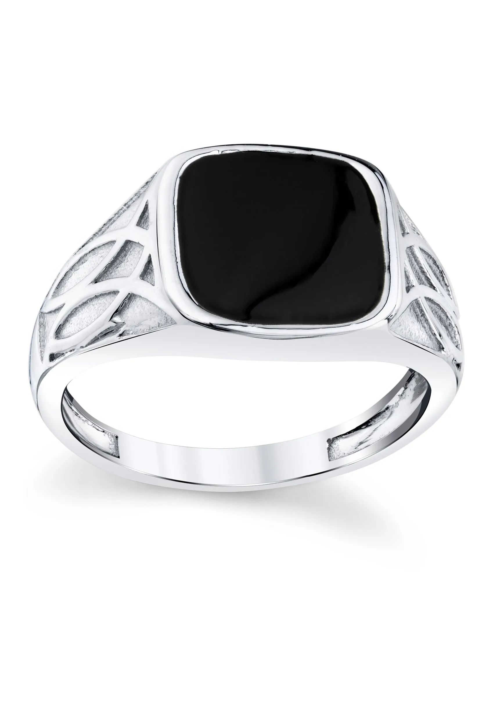 Men's Signet Pinky Ring Sterling Silver Black Enamel Caved Celtic Design 12MM