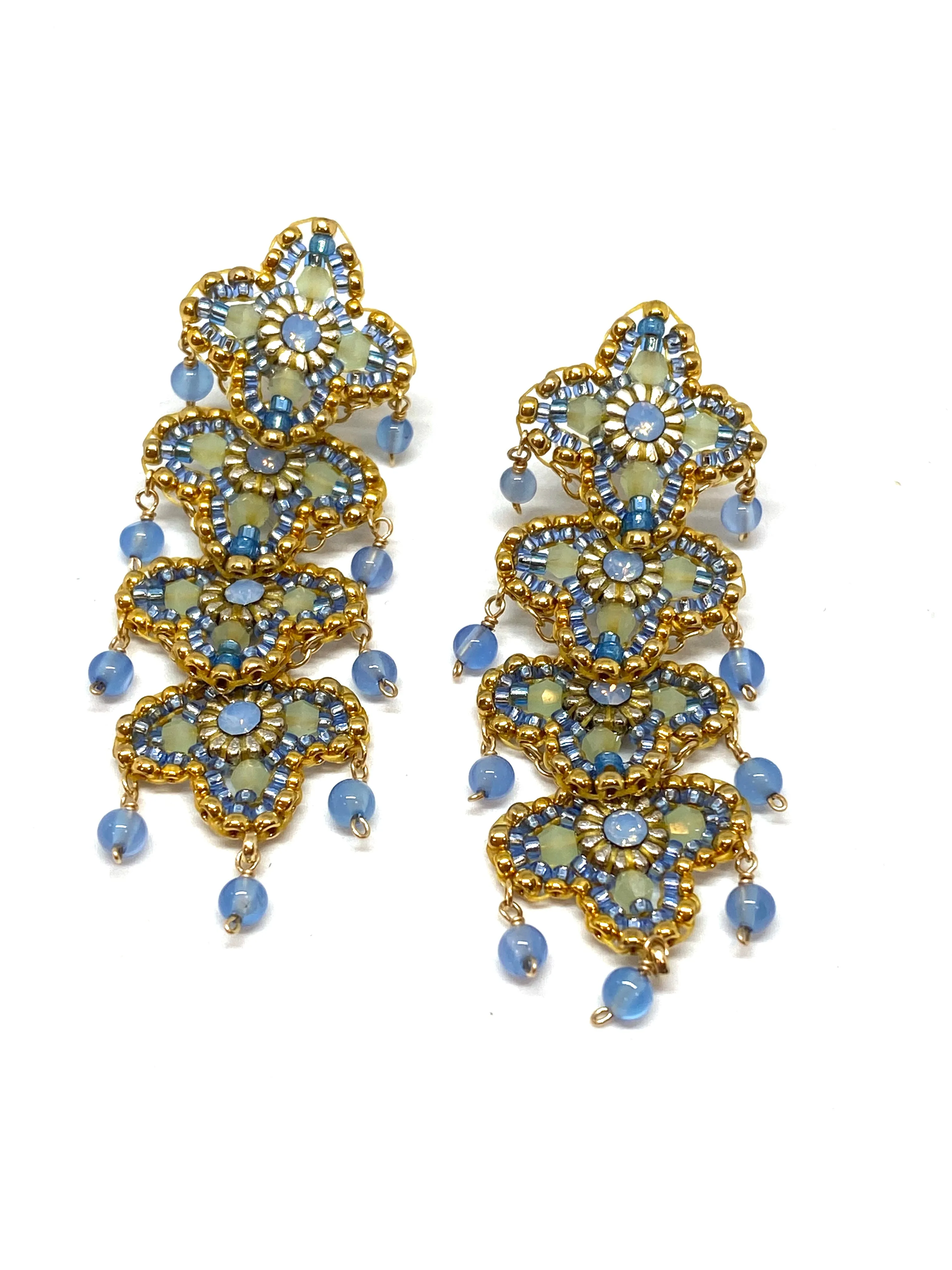 Miguel Ases Blue Jade, Swarovski Crystal and Miyuki Bead Earrings, 14KGF