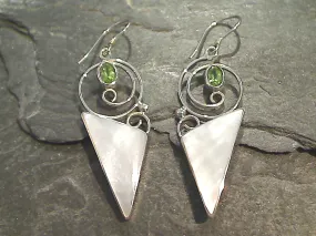 Mother Of Pearl, Peridot, Sterling Silver Earrings