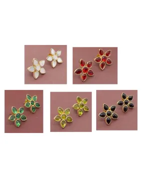 Multi-Gemstone Flower Gold Stud Earrings 1”