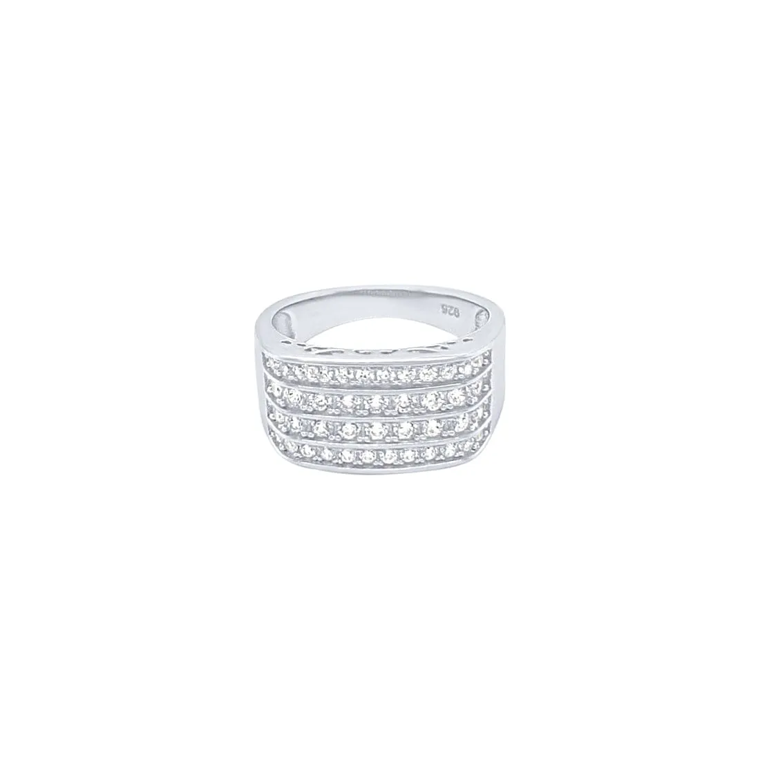 Multi Row Signet Ring with Cubic Zirconia in Sterling Silver