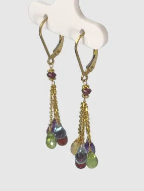 Multicolored Gemstone 5 stone Tassel Earrings in 14KY - EAR-028-5DTSGM14Y-MLTI