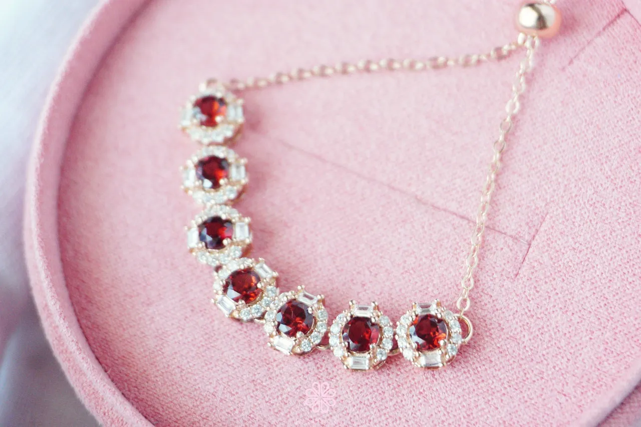 Natural Garnet Bracelet Sterling Silver925 With Rosegold Plated.