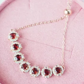 Natural Garnet Bracelet Sterling Silver925 With Rosegold Plated.