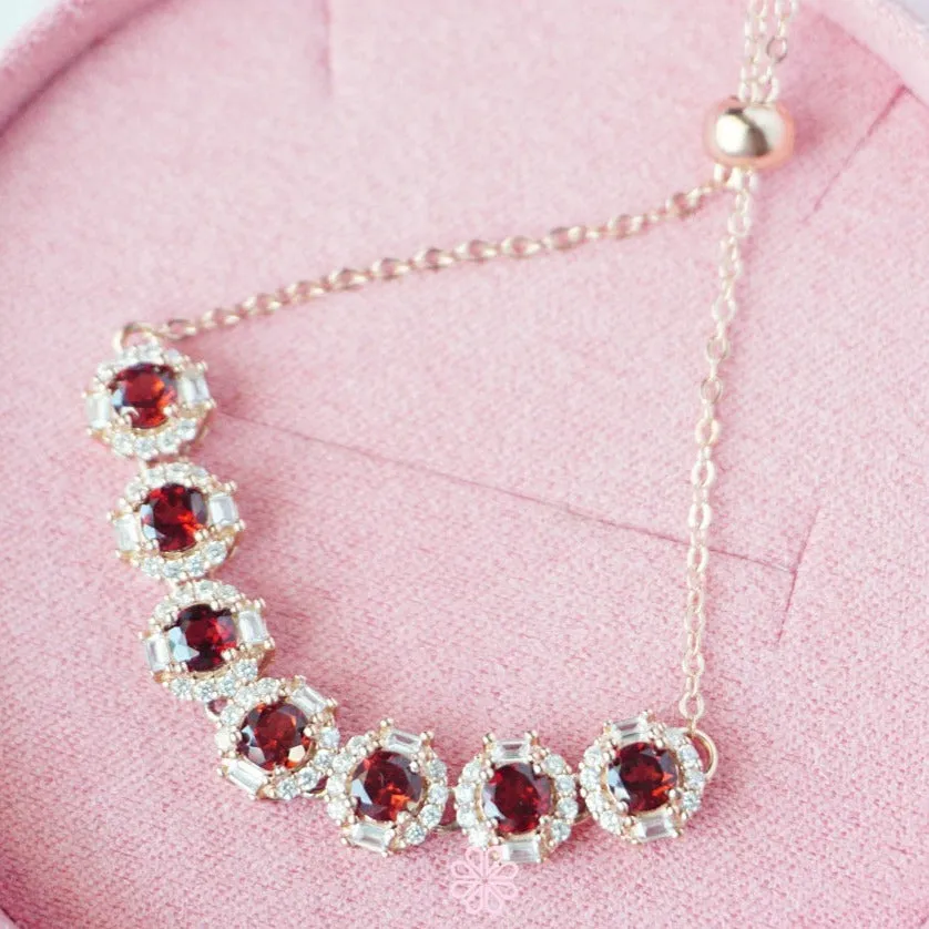 Natural Garnet Bracelet Sterling Silver925 With Rosegold Plated.